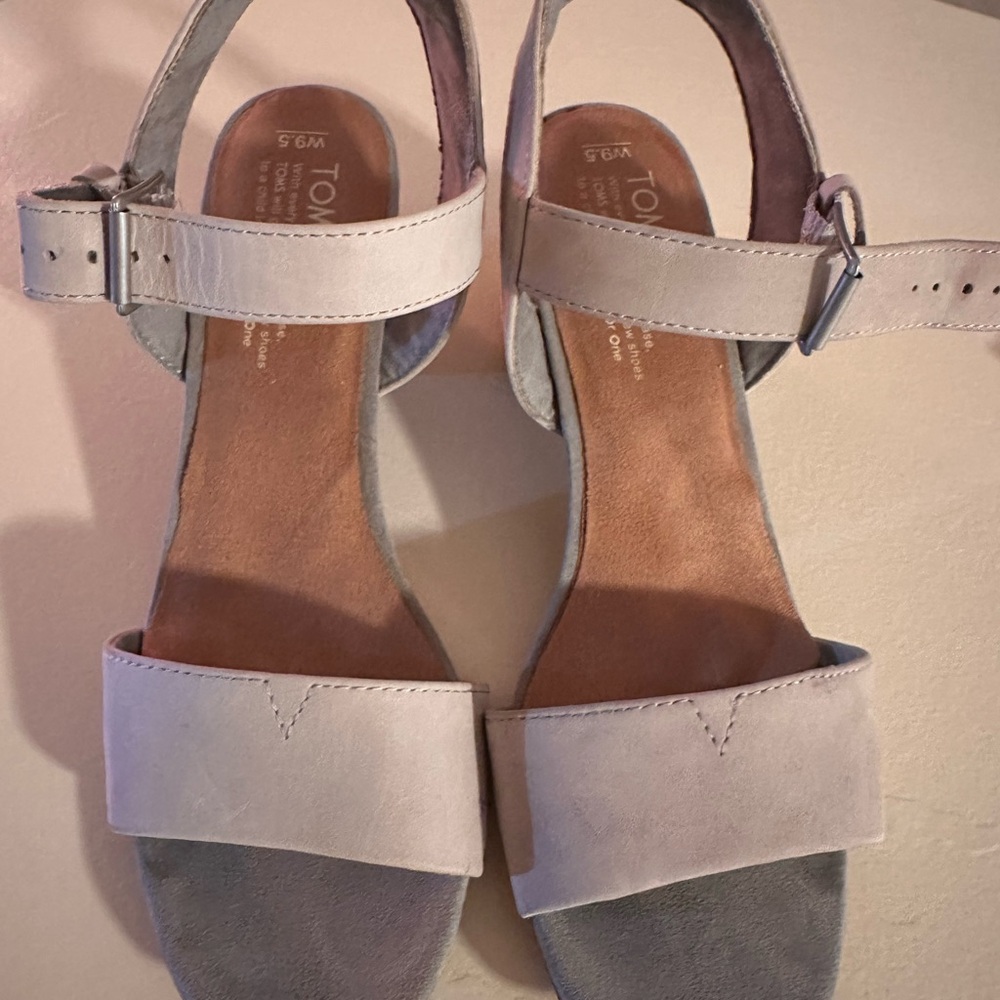 TOMS Women's Two-Tone Ankle-Strap Sandals in Light Gray and Taupe